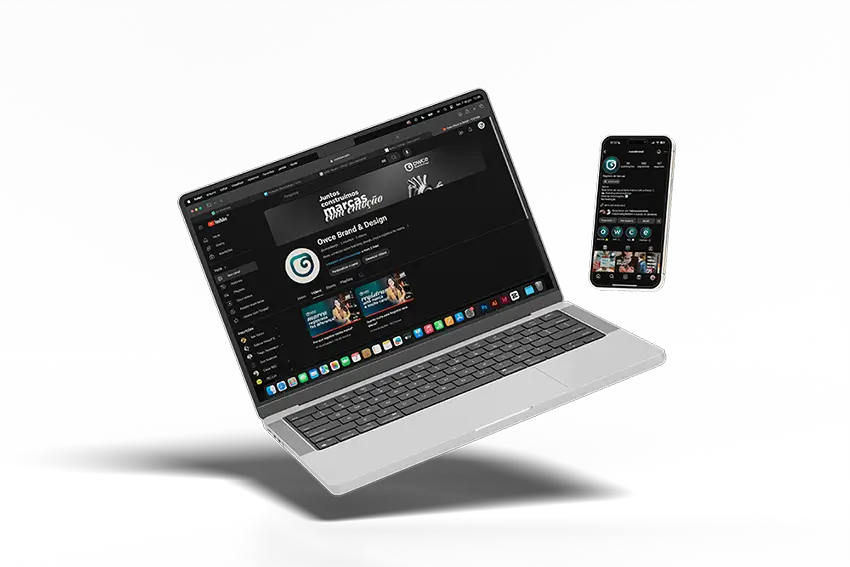 Computador e celular com imagens das redes sociais
